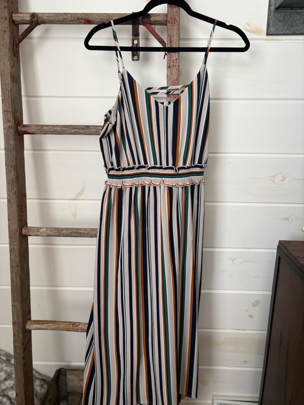 Maurices Green Navy Mustard Striped Top